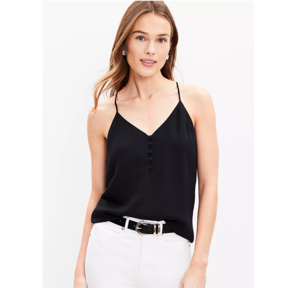 Loft Covered Button Cami Tank Black Fully Lined Sz XS